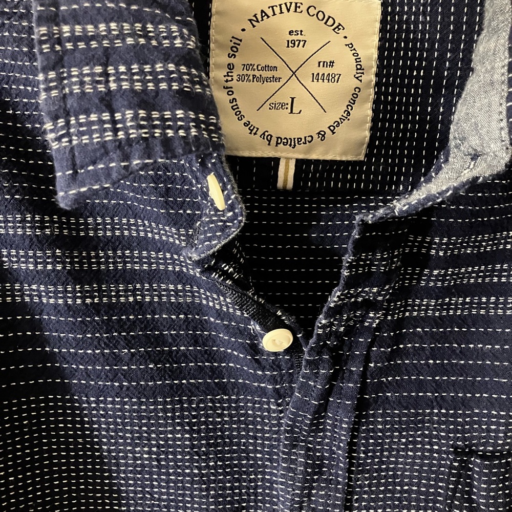 Native Code Impeccable Fit Navy Blue Patterned Button-Down Shirt - Picture 2 of 4